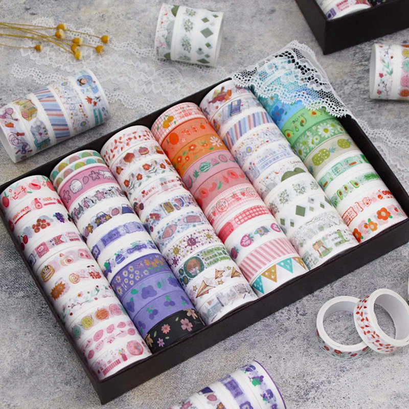 60 롤/상자 장식 와시 마스킹 테이프 세트 DIY 스크랩북 스티커 가을 컬러 종이 마스킹 테이프 일본 와시 테이프